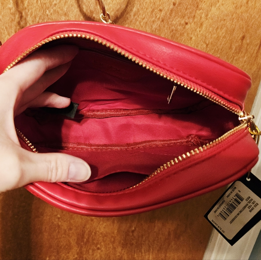bebe Quilted Red Crossbody Bag with Gold Chain and Crystal Logo - Picture 5 of 16